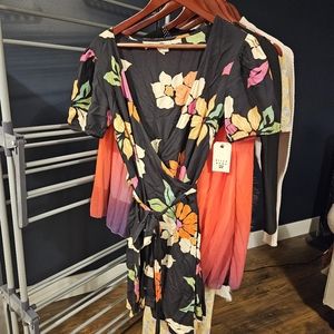 Dress, billa bong,  xl, wrap dress, black with colorful flowers
